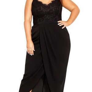 City Chic Black Lace Detail Gown